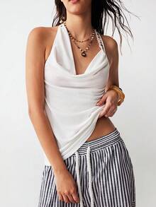 Bohemela 女士休闲纯色针织露背吊带背心 - 白色 - 查看 6