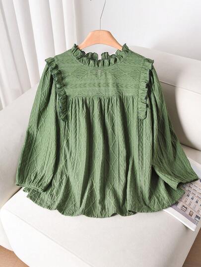 CosyJoli Blusa de jacquard para mujer de talla grande, camiseta casual para mujer, top de manga 3/4