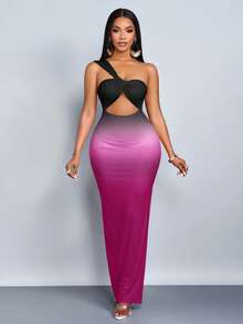 SOLERSUN Đầm maxi tím ombre gợi cảm dành cho nữ với thiết kế hở vai, cổ bất đối xứng và chi tiết xẻ tà cao, trang phục nghỉ dưỡng tôn dáng, bộ đồ bơi. - Màu tím - Xem 6