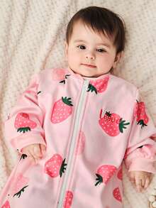 Cozy Pixies 1 pieza Saco de dormir de manga larga delgado con patrón de bordado de fresas para bebé, adecuado para uso en primavera y verano - Rosa - Ver 8