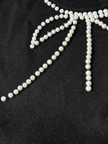 EURMUSE Short Sleeve Beaded Knit Top And Pant Knit Set - Black - View 7