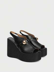 Sugerpunk Women's Thick Sole Sandals, Open Toe Platform Wedge Heels, Fashion Shoes - Black - View 1