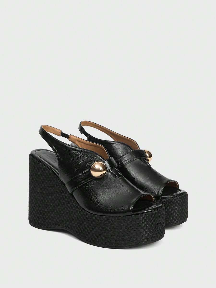 Sugerpunk Women's Thick Sole Sandals, Open Toe Platform Wedge Heels, Fashion Shoes - Black - View 1