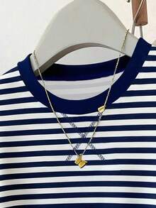 Resyla 女士户外上衣，夏季新款，多色条纹，白色，藏青色，户外服饰，修身褶皱腰部T恤，女士T恤 - 彩色 - 查看 4