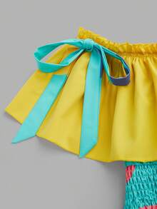 Sweetra Vestido de talla grande con volantes en el bajo y hombros descubiertos con estampado de lunares de colores - Azul - Ver 6