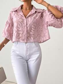 Aveloria Modichic 提花灯笼袖纽扣衬衫 女式 - 紫色 - 查看 3