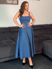 Jeta Ari Women Sleeveless Denim Casual Dress, Summer - Blue - View 6