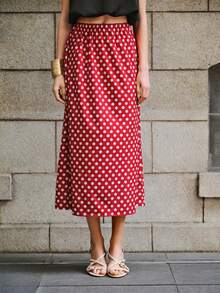 Lumivelle Valentine's Day Women's Retro Polka Dot Skirt, Valentine's Day Series  Red Skirt Red Polka Dot Skirt Red Long Skirt Polkadot Skirt - Red and White - View 4