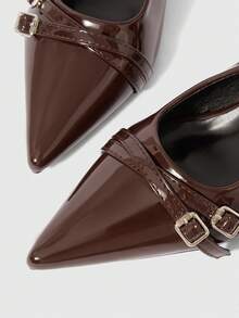 Sleekvia Women's Pointed Toe Kitten Heel Slingback Spring/Autumn Patent Leather Pumps, Wine Red For Christmas Valentine's Day - Coffee Brown - View 8