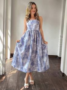 Livesso 2pcs Women Tie-Dye Dress & Shirt Set