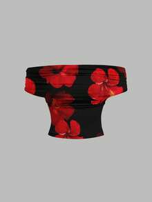 SHEIN MOD Women's Casual Elegant Floral Print Camisole, One Top Three Ways, Vacation Top, Summer Top,Summer Holiday Outfits ,Spring Outfit Women ,Beach Outfits For Women ,Casual Women Outfits,Black Top For Women,Red Top For Women Spring - Multicolor - View 6