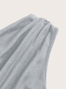 Olithes Blouse mode polyvalente à épaule asymétrique mignonne pour femmes - Gris - Voir 4