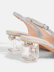 CUCCOO TILAWA Women's Crystal Heel Glass Rhinestone Pointed Toe Silver High Heel Pumps, Suitable For Outings, Banquets, Parties And Other Events - Silver - View 4