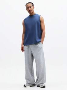 SUMWON Men's Essential Sleeveless Tank Top With Crew Neckline Regular Fit Casual Summer Wear Solid Basic Tee - Blue - View 3