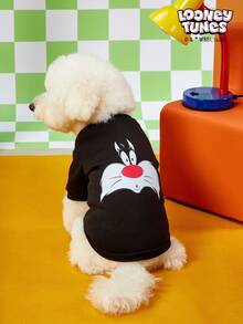LOONEY TUNES X PETSIN 1 Small Black Cat Face Printed Pet Without A Hat, Black Autumn And Winter Thick Warm Pet Clothing