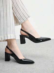 CUCCOO BIZCHIC Giày cao gót đế dày màu đen hở gót mũi nhọn dành cho nữ, thiết kế tối giản cổ điển, thích hợp cho đi làm, hẹn hò, dự tiệc, kỳ nghỉ hoặc đám cưới. - Đêm tối - Xem 4