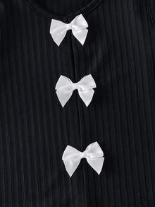 SHEIN 小女孩黑色无袖上衣，白色蝴蝶结领 - 黑與白 - 查看 3