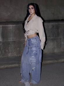 AfricaSnchz 女式简约束腰休闲卡其色短款风衣，秋季 - 卡其色 - 查看 4