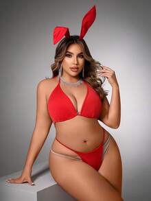SpicyHot Set Lingerie Seksi Ukuran Plus 2 Potong - Merah - View 5