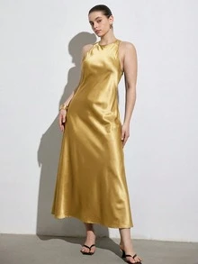 Aveloria Modichic Đầm chữ A không tay phong cách tối giản sang trọng, kiểu dáng bất đối xứng đơn giản thanh lịch, chất liệu vải hai mặt bóng mượt như satin, thiết kế tôn dáng, đa năng có thể mặc riêng hoặc phối lớp, phù hợp cho đi làm hàng ngày, cỡ lớn. - Vàng - Xem 4