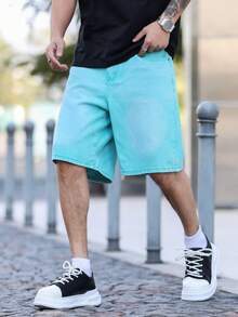 Manfinity Homme Quần short denim nam màu trơn, dáng rộng, thoải mái. - màu xanh lá - Xem 7