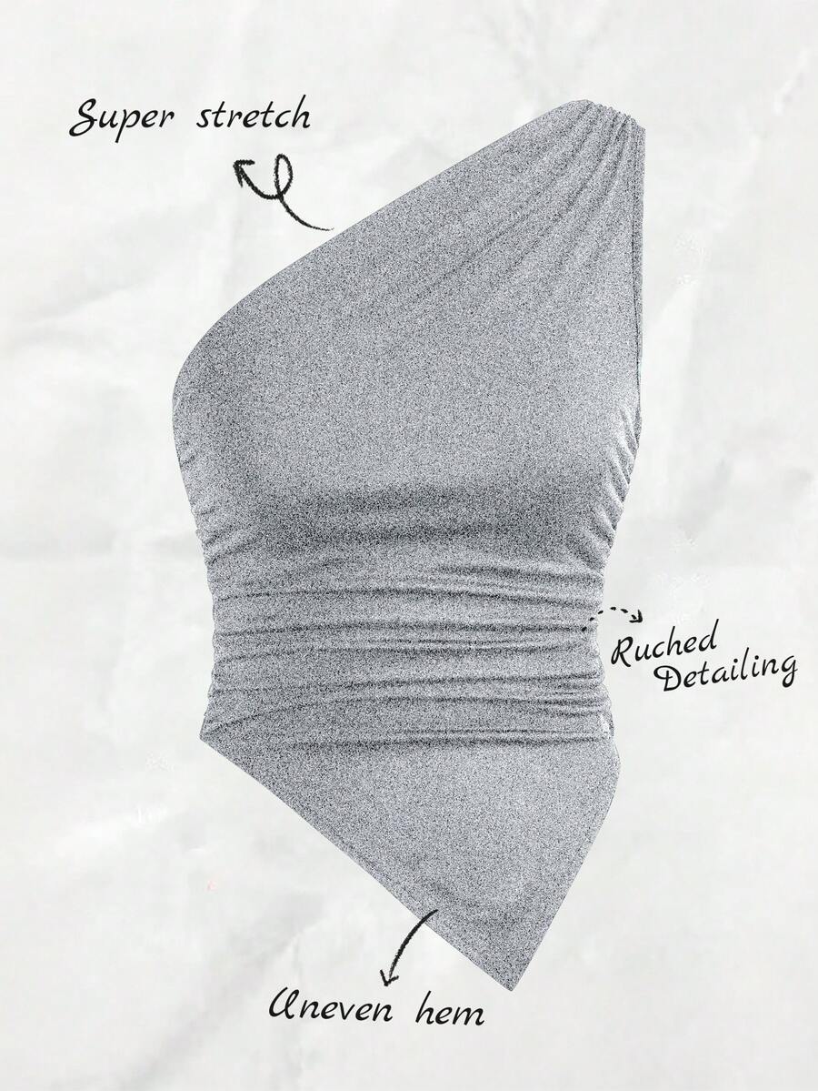 Olithes Blouse mode polyvalente à épaule asymétrique mignonne pour femmes - Gris - Voir 1