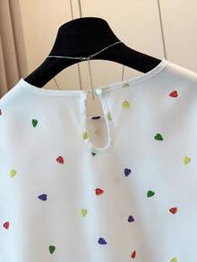 GlowEve Women's Casual Heart Print Round Neck Long Sleeve Loose Shirt, Suitable For Daily Wear - White - View 5