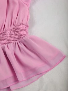 GlowEve Áo kiểu nữ màu trơn, tay dài, đính cườm, dáng rộng, eo thắt, thời trang, thanh lịch. - Hồng - Xem 3