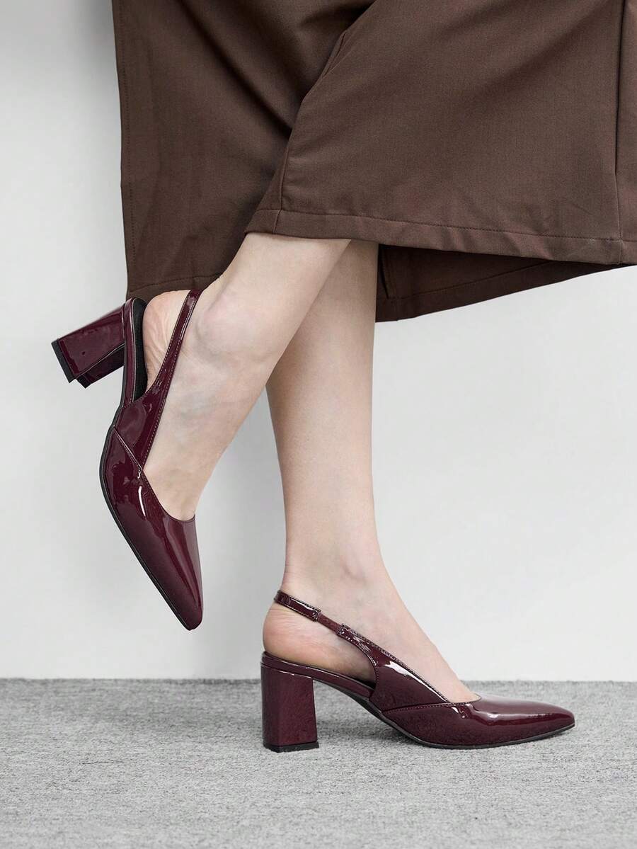 CUCCOO BIZCHIC Women's Fashion Black Open Back Pointed Toe Chunky Heels Pumps, Classic Minimalist Design For Commuting, Dating, Party, Holiday, Wedding Valentine's Day - Smoked Brown - View 1