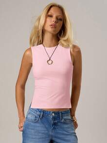 Avantive Áo hai dây ôm sát gợi cảm F21 màu đỏ hở lưng, thắt eo. - Hồng - Xem 5