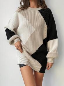 EURMUSE Multicolor Geometrical Pattern Long Sleeve Round Neck Sweater - Multicolor - View 5