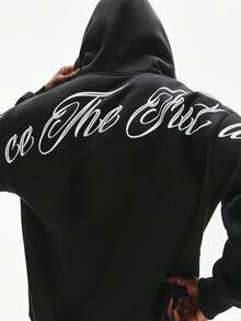 STYNVO Men's Casual Letter Print Hoodie, Autumn/Winter Black Graphic Hoodies Gothic Hoodie Customize Hoodie Men Hoodie - Black - View 5