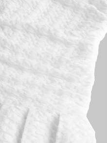 SHEIN Tween Girls' Casual Solid White Crew Neck Sleeveless Side Ruched Textured Knit Mini Dress - White - View 5