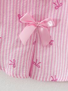 Young Girls Striped Bow Back Split Shirt, Pink - Multicolor - View 4