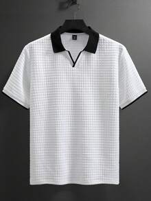 Manfinity Homme 男士撞色短袖休闲通勤 Polo 衫，男士 T 领 T 恤，学院风图案 Polo 衫，男士黑白衬衫，男士网眼衬衫，白色 Polo 衫，男士经典款，适合日常休闲、周末旅行、户外活动、探险旅行、轻松的工作环境或半正式场合，可作为男友/丈夫礼物、周年纪念/生日礼物、派对、夏季假期、沙滩装、夏威夷婚礼以及春夏穿着。 - 白色 - 查看 2
