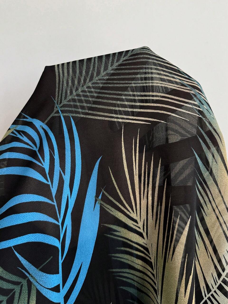 2pc Set Plus Size Women's Black Tropical Leaf Print Kimono Jacket And Shorts,Boho Autumn Vacation Holiday Outfits,Summer Casual Fashion Short Set