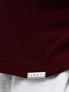 SUMWON Men's Short Sleeve Crew Neck Tee With White Contrast Piping Detail Regular Fit Essentials Top - Burgundy - View 6