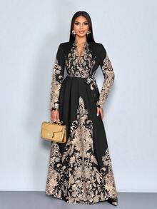 SOLERSUN Đầm nữ, gợi cảm và thanh lịch, phù hợp cho đi làm, du lịch, tiệc bãi biển, ngày Valentine, mùa xuân/hè, phong cách retro sang trọng, tối giản, đầm maxi in họa tiết vintage phong cách boho dành cho nữ, màu đen, thích hợp cho những chuyến đi chơi cuối tuần ở bãi biển. - màu đen - Xem 4