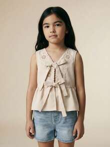 Maija Kids Maija Kids 少女V领刺绣花卉开衫 - 杏色 - 查看 5