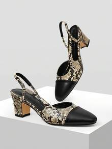 MOTF WOMEN SPLICING SNAKESKIN PATTERN PU LEATHER PUMPS - Apricot - View 5