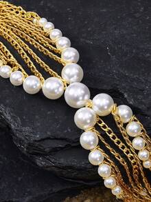 女士串珠手链，珍珠/水晶，18K镀金，适合夏季/海滩/舞会/派对/假日/度假、订婚/结婚/承诺等场合，送给妈妈/女士/女孩/母亲 - 金黃色 - 查看 1