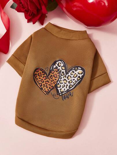 PETSIN 1 Pc Leopard Print Love Letter Printed Pet , Earthy Yellow Sports Style, Thick And Warm Spring And Autumn Pet Clothes