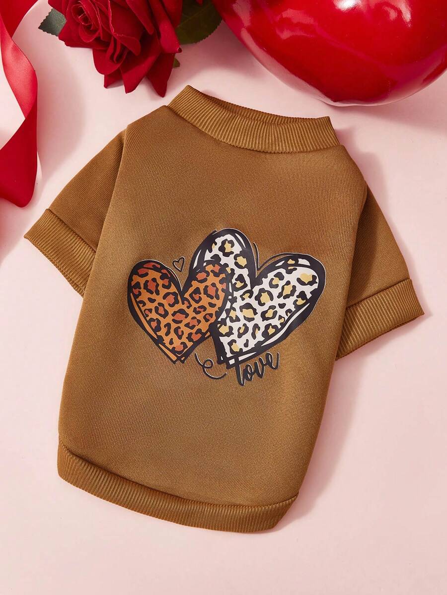 PETSIN 1 Pc Leopard Print Love Letter Printed Pet , Earthy Yellow Sports Style, Thick And Warm Spring And Autumn Pet Clothes - Khaki - View 1
