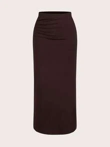 SHEIN Essnce Plsize Women's Casual Two Pieces Set, Knitted Suit, Jumpsuit And Skirt Summer Clothing,Black Formal Dress Women,Bandage Outfits For - Coffee Brown - View 5