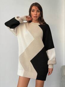 EURMUSE Multicolor Geometrical Pattern Long Sleeve Round Neck Sweater - Multicolor - View 4