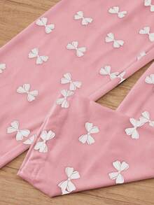 少女蝴蝶印花宽松露肩上衣和印花长裤睡衣套装，春夏秋季 - 粉色 - 查看 7