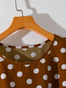 Franclia 女士休闲圆领波点下摆蝴蝶结衬衫，休闲优雅，适合春夏外出穿着 - 棕色 - 查看 3