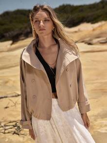 MOTF STUDIO WOMEN'S DOUBLE-BREASTED LAPEL SHORT TRENCH COAT