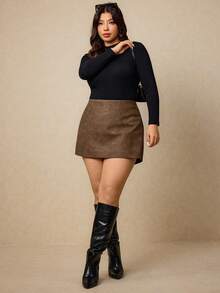 Elaquor 大码女士休闲棕色短裙裤，春季女装 - 咖啡棕 - 查看 6