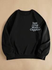 INAWLY Women's Sweatshirt/Letter Pattern Embroidery/Embroidery Craft/Embroidery Style/Casual Simple And Fashionable Sweatshirt/Winter Retro Sweatshirt/Women's Casual Loose Round Neck Top/Autumn And Winter - Black - View 2